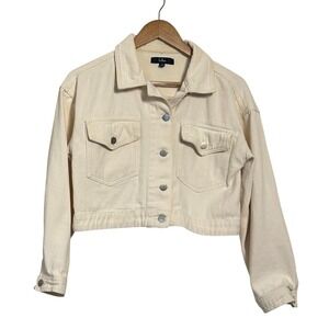 Lulus Cropped Denim Jacket Cream Off White Size S